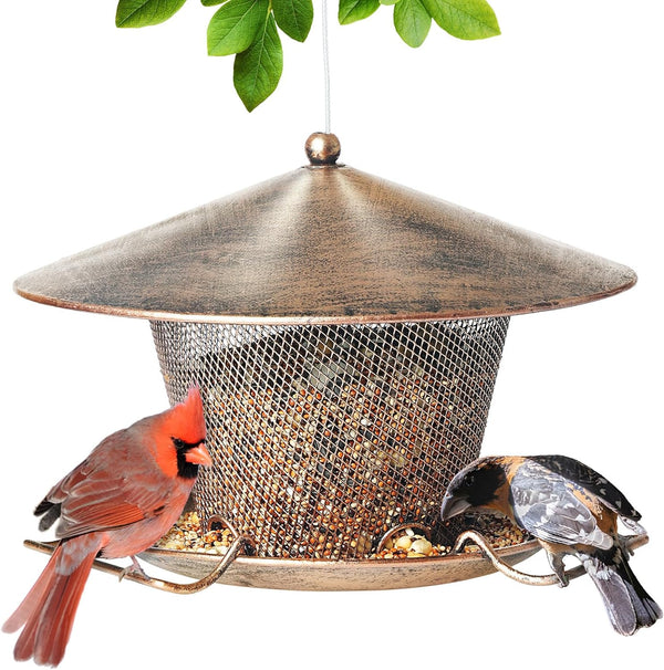 SAMHE™ Tapered Hanging Metal Bird Feeder with 9.8'' Roof