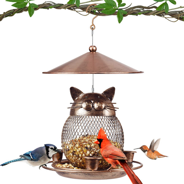 SAMHE™ [Hot Sale] Cat Shape Metal Bird Feeder with Squirrel Proof Roof