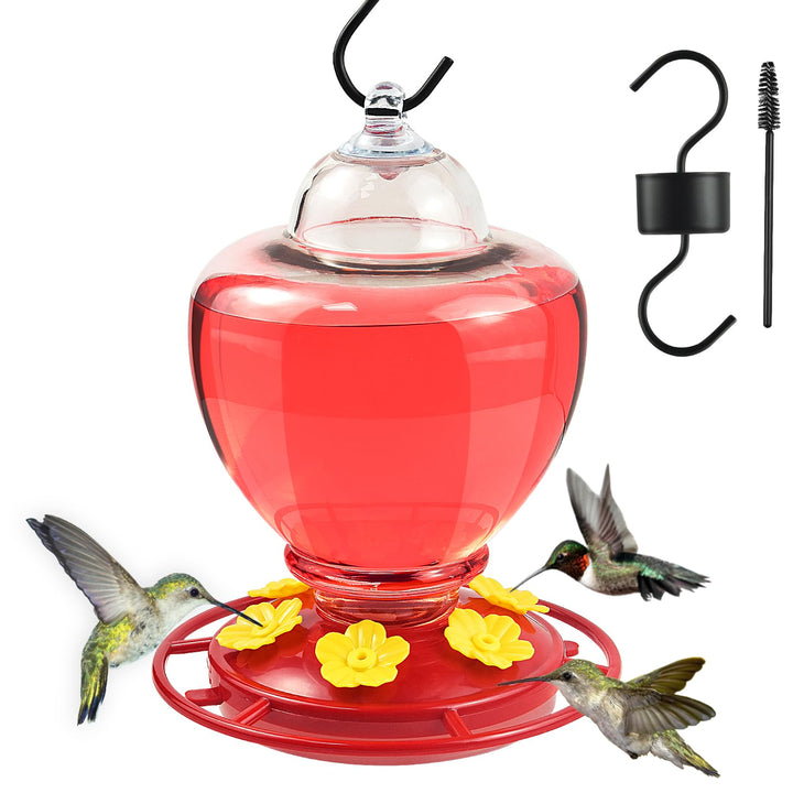 SAMHEOUTDOOR 40 oz. Flower Lamp Plastic Hummingbird Feeder with 6 Ports