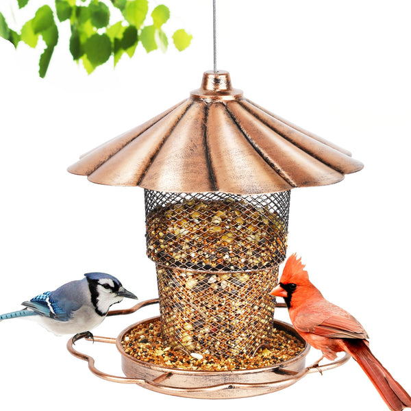 SAMHE™ Outdoor Metal Bird Feeder with Petal Shaped Roof