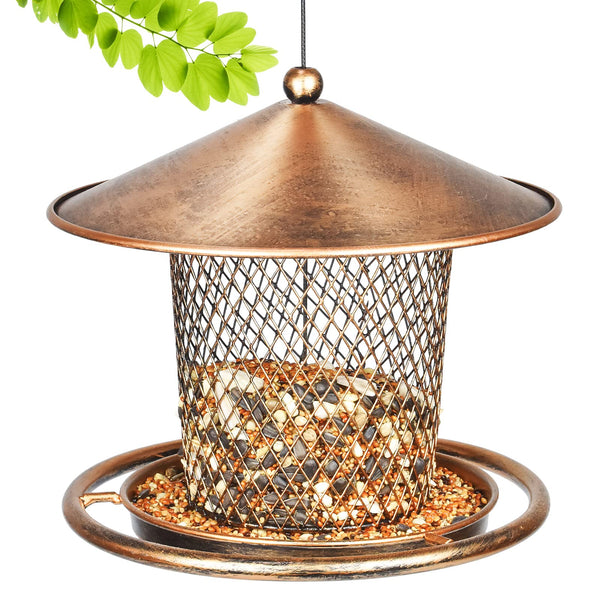 SAMHE™ Antique Bronze Lantern Shaped Hanging Metal Bird Feeder with Roof