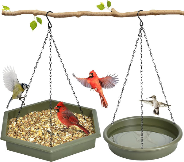 SAMHE™ [2 Pcs Set] Hanging Open Plastic Tray Bird Feeder