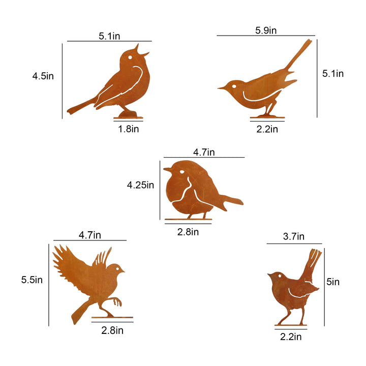 5 Pcs Metal Rusty Warbler Fence Decor