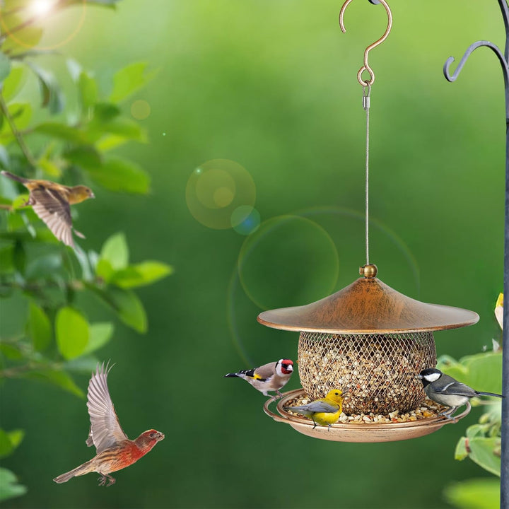 SAMHEOUTDOOR 1.8lb. Metal Curved Roof Bird Feeder