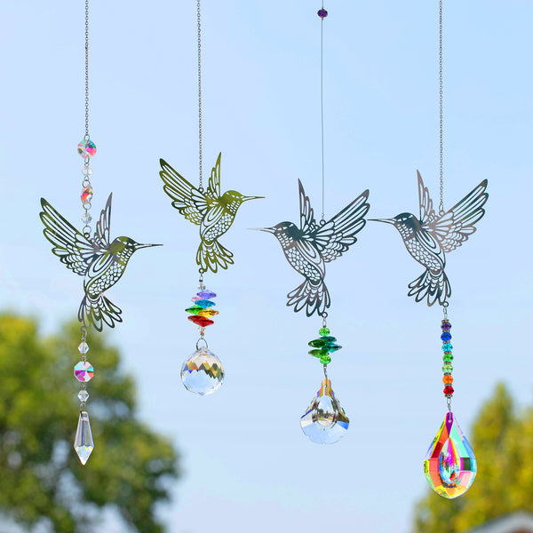 [4 Pcs Set] Metal Hummingbird Suncatcher Crystal Decoration