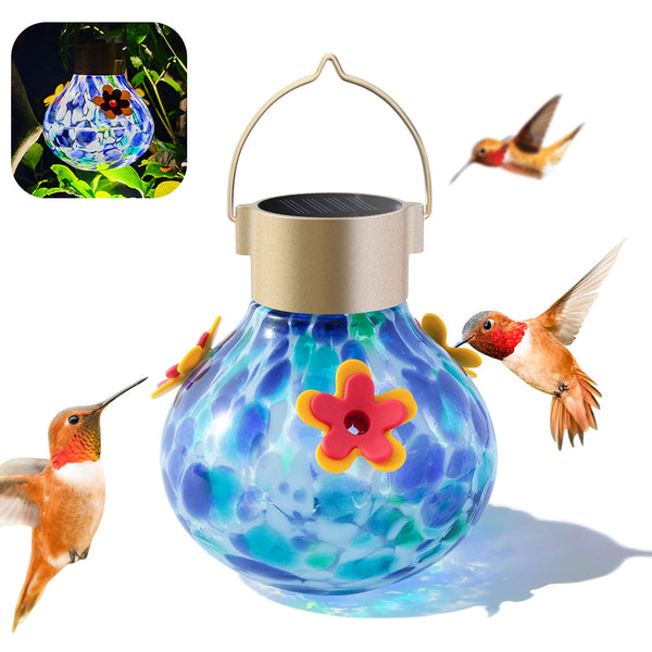 SAMHEOUTDOOR Solar Power Hummingbird Feeder Blue