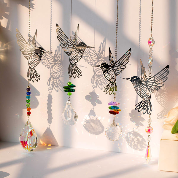 [4 Pcs Set] Metal Hummingbird Suncatcher Crystal Decoration