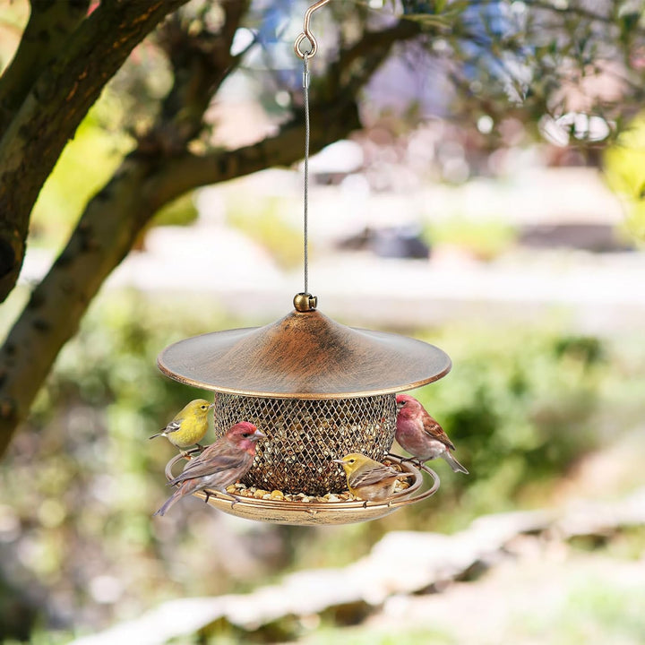 SAMHEOUTDOOR 1.8lb. Metal Curved Roof Bird Feeder