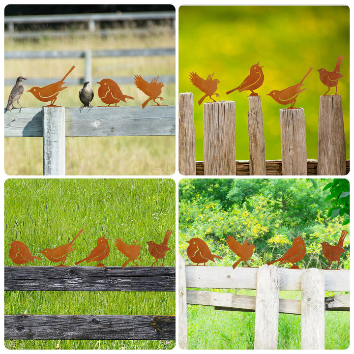 5 Pcs Metal Rusty Warbler Fence Decor