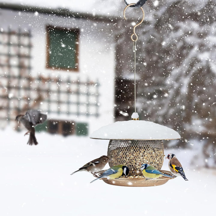 SAMHEOUTDOOR 1.8lb. Metal Curved Roof Bird Feeder