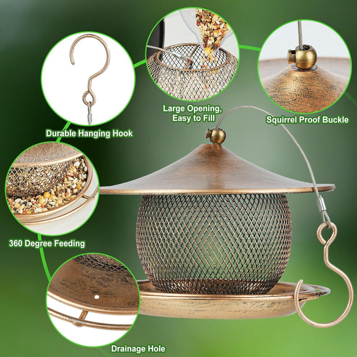 SAMHEOUTDOOR 1.8lb. Metal Curved Roof Bird Feeder