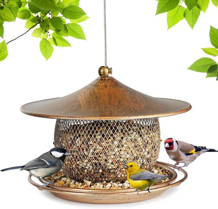 SAMHEOUTDOOR 1.8lb. Metal Curved Roof Bird Feeder