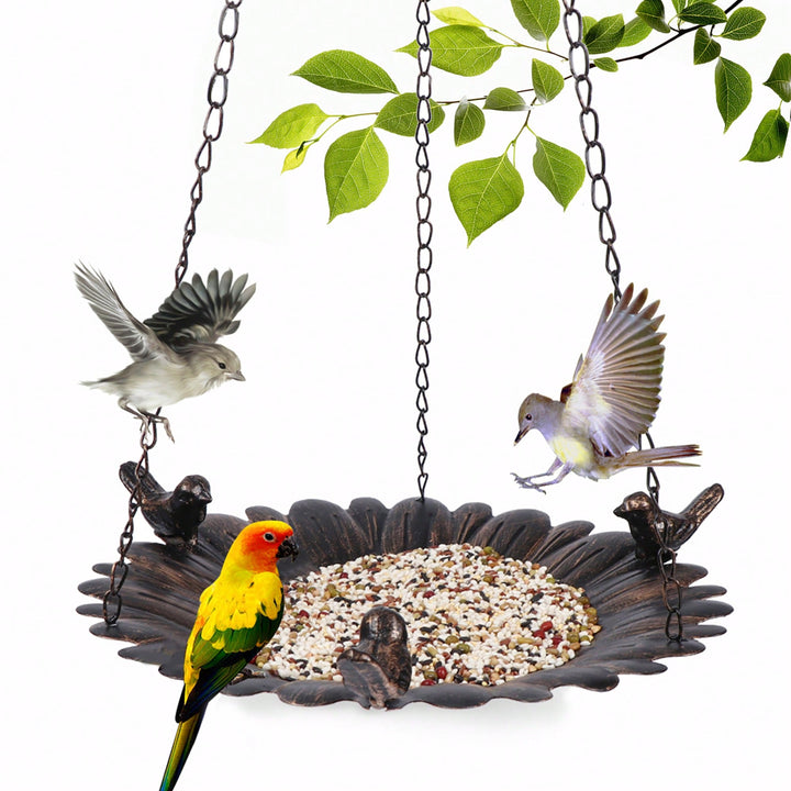 Sunflower Shape Metal Hanging Bird Feeder Tray