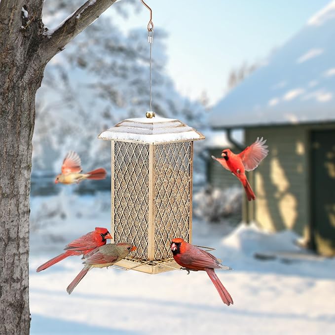 SAMHEOUTDOOR 4lb. Metal Square Extra Tall Bird Feeder