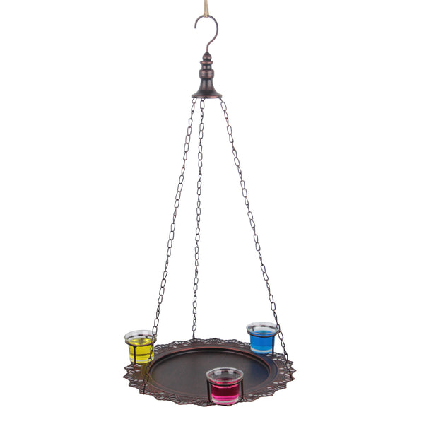 Metal Lace Seed Tray Bird Feeder with 3 Cups