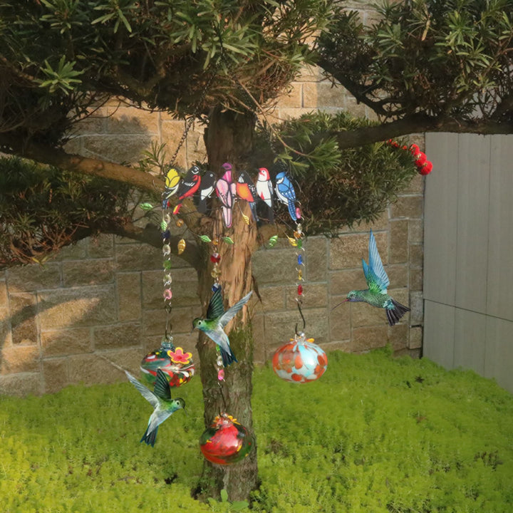 7 Birds Glass Wind Chime Hummingbird Feeder