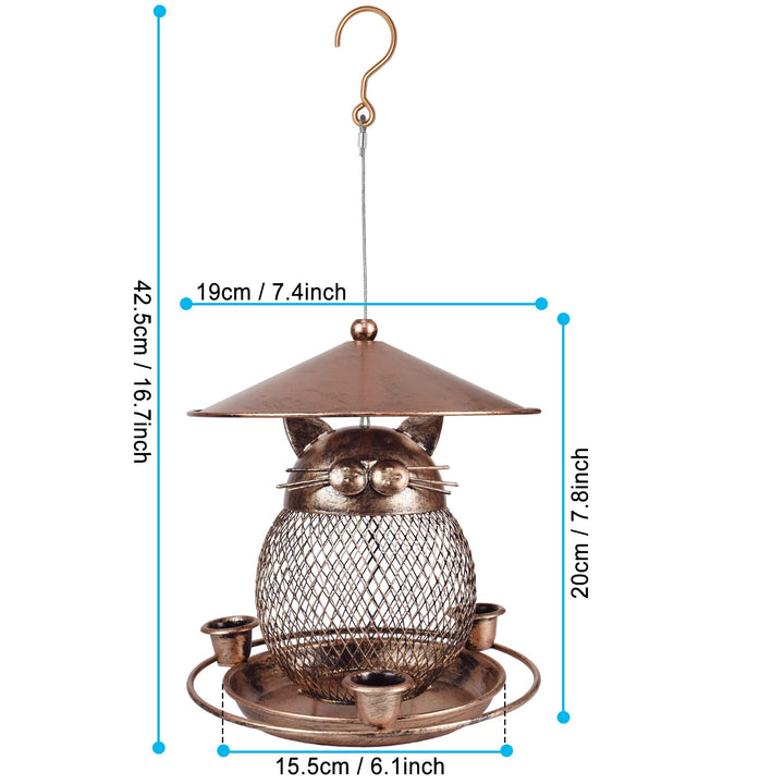 SAMHEOUTDOOR 2lb. Cat Shape Metal Bird Feeder for Small Birds