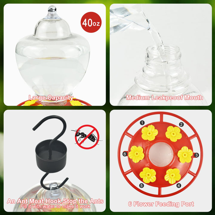 SAMHEOUTDOOR 40 oz. Flower Lamp Plastic Hummingbird Feeder with 6 Ports