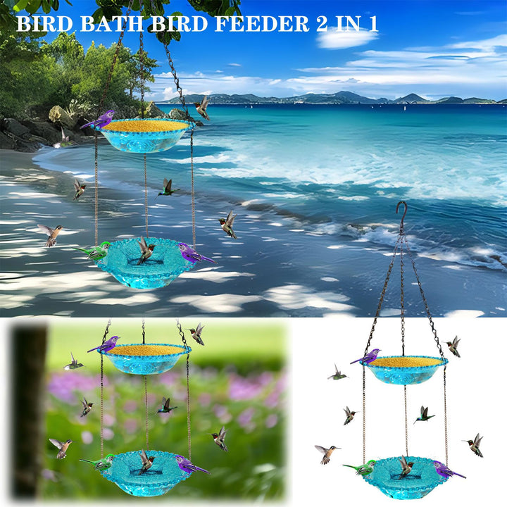 Double Layer Hanging Hummingbird Feeder & Bathtub With Fountain
