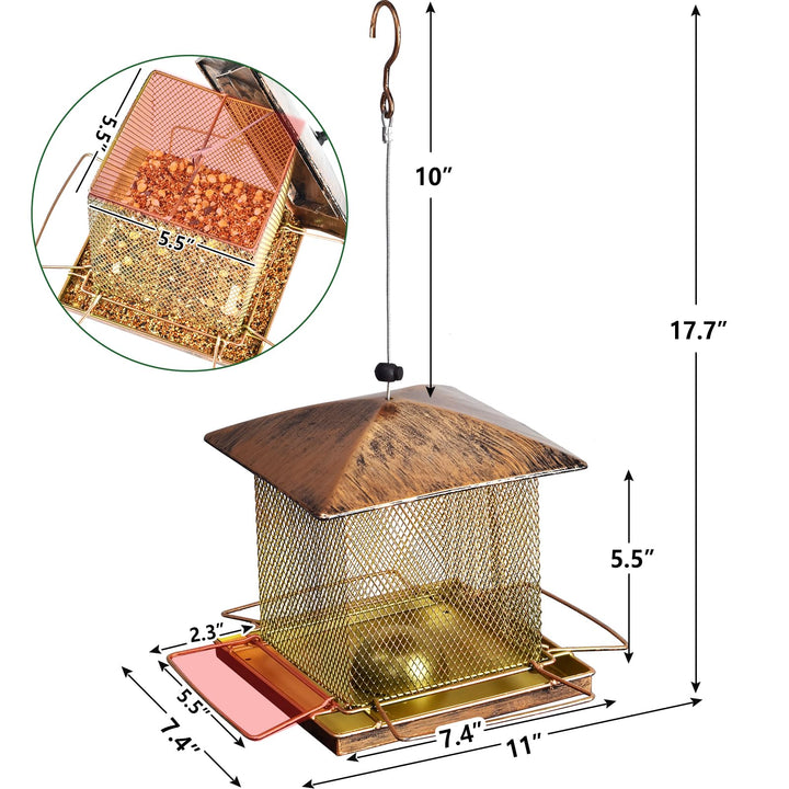SAMHEOUTDOOR 3.5lb. & 5.0lb. Hanging Large Bronze Bird Feeder