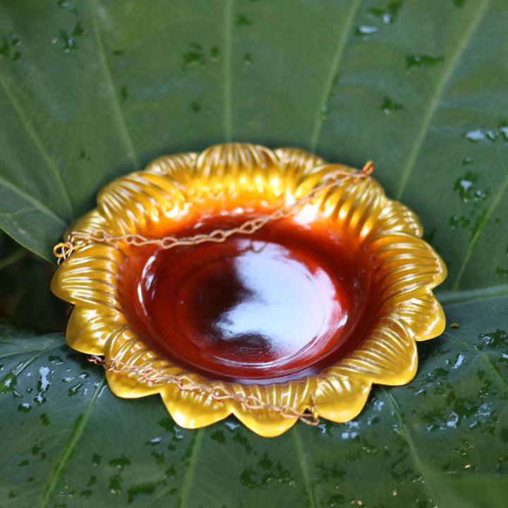 Sunflower Shape Hanging Copper Bird Bath & Feeder