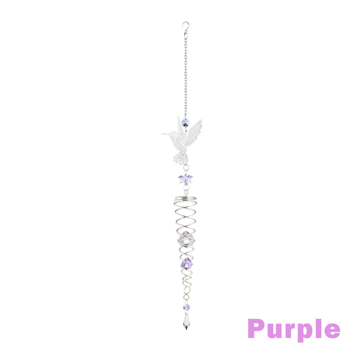 Spinning Metal Hummingbird Colorful Crystal Suncatcher Purple