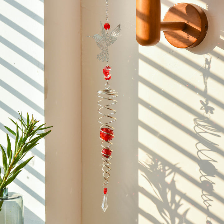 Spinning Metal Hummingbird Colorful Crystal Suncatcher