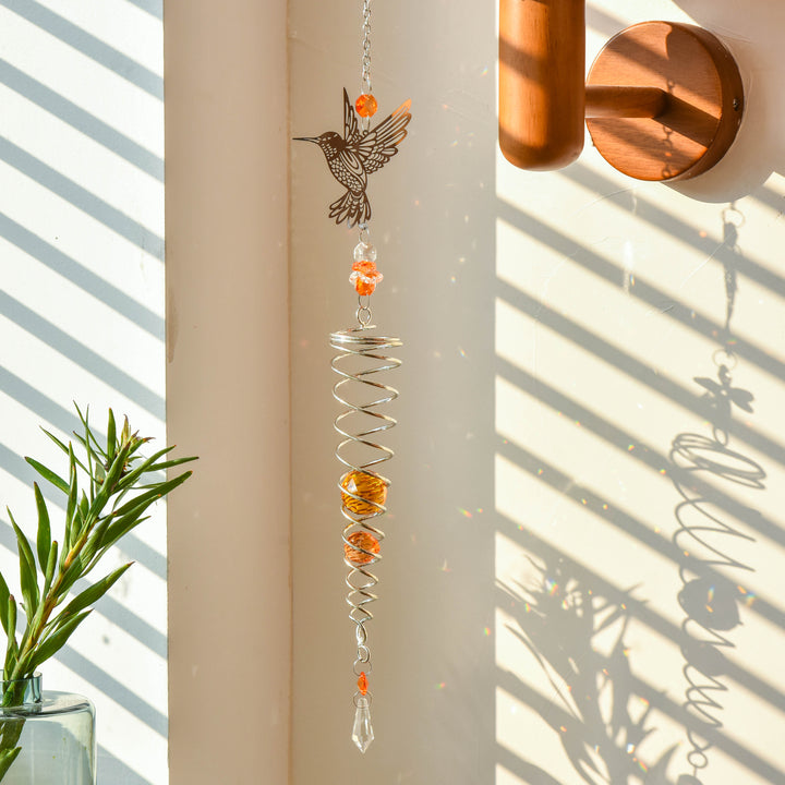 Spinning Metal Hummingbird Colorful Crystal Suncatcher