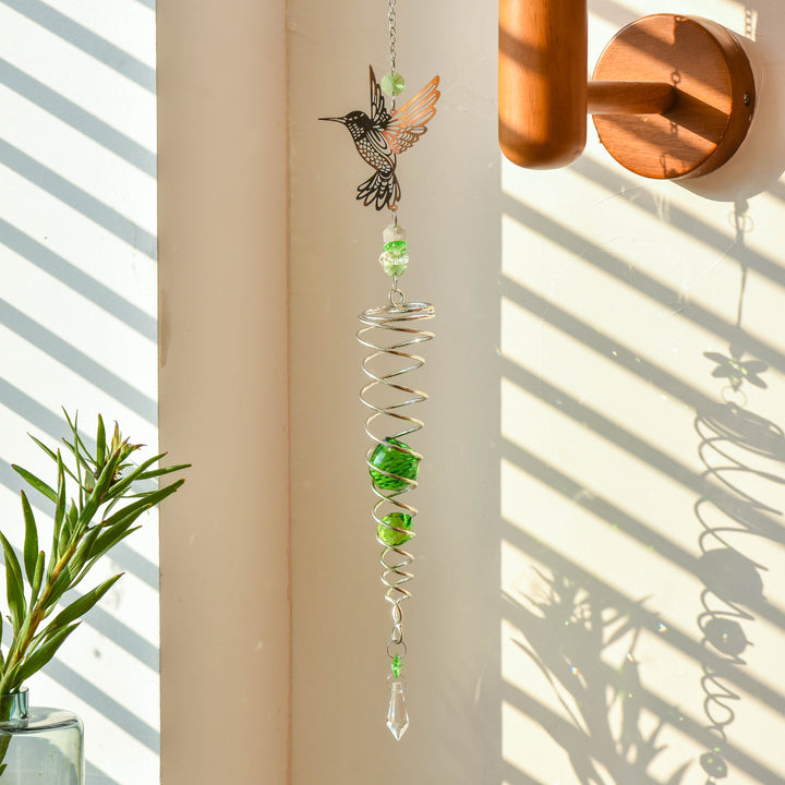 Spinning Metal Hummingbird Colorful Crystal Suncatcher