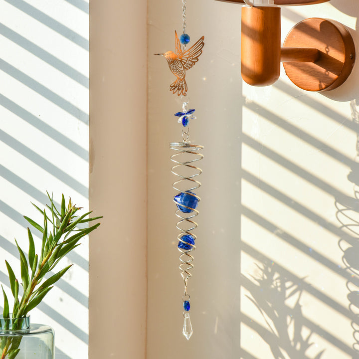 Spinning Metal Hummingbird Colorful Crystal Suncatcher