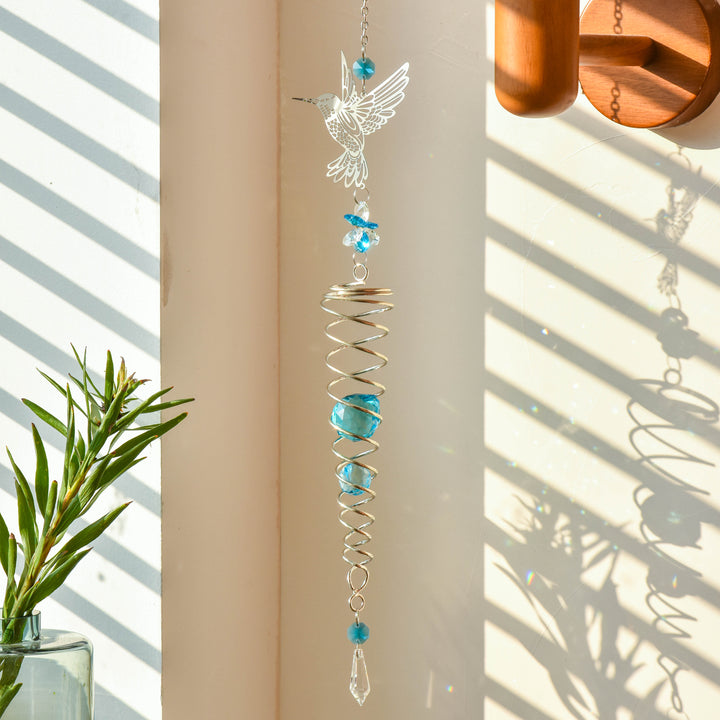 Spinning Metal Hummingbird Colorful Crystal Suncatcher
