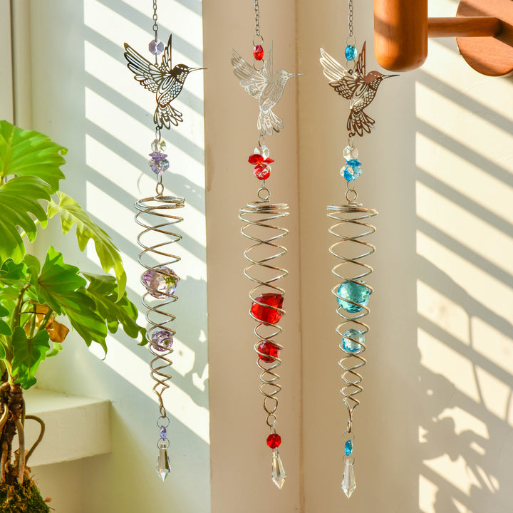 Spinning Metal Hummingbird Colorful Crystal Suncatcher