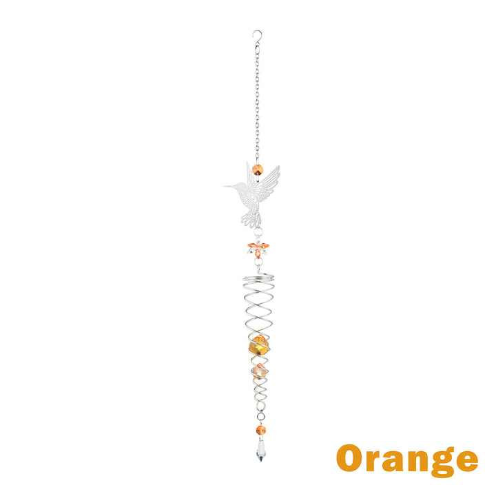 Spinning Metal Hummingbird Colorful Crystal Suncatcher Orange