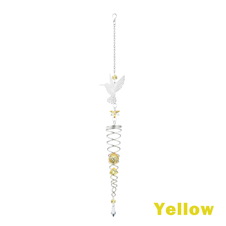 Spinning Metal Hummingbird Colorful Crystal Suncatcher Yellow
