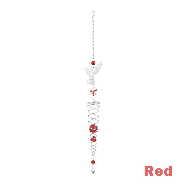 Spinning Metal Hummingbird Colorful Crystal Suncatcher Red