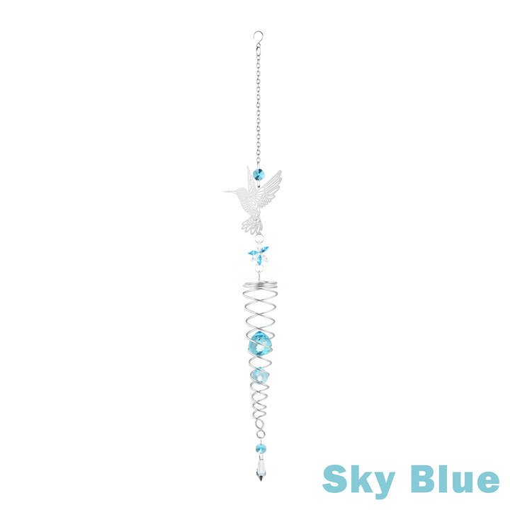 Spinning Metal Hummingbird Colorful Crystal Suncatcher Sky Blue