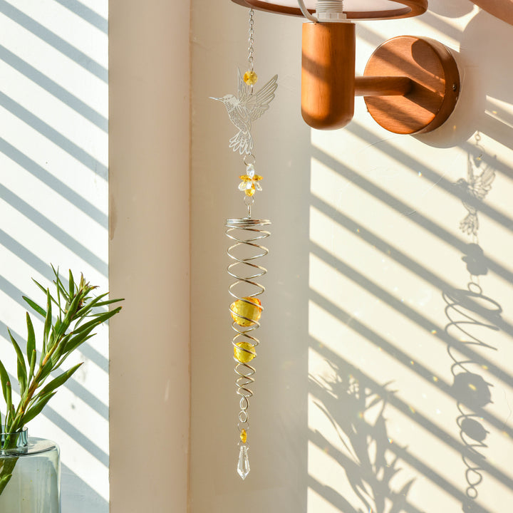 Spinning Metal Hummingbird Colorful Crystal Suncatcher