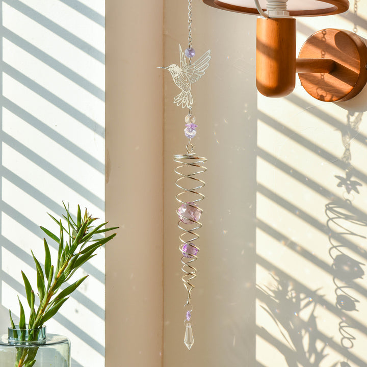 Spinning Metal Hummingbird Colorful Crystal Suncatcher