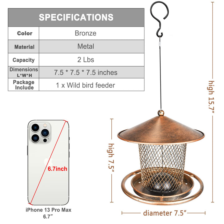 SAMHEOUTDOOR 2lb. Antique Bronze Lantern Shaped Bird Feeder