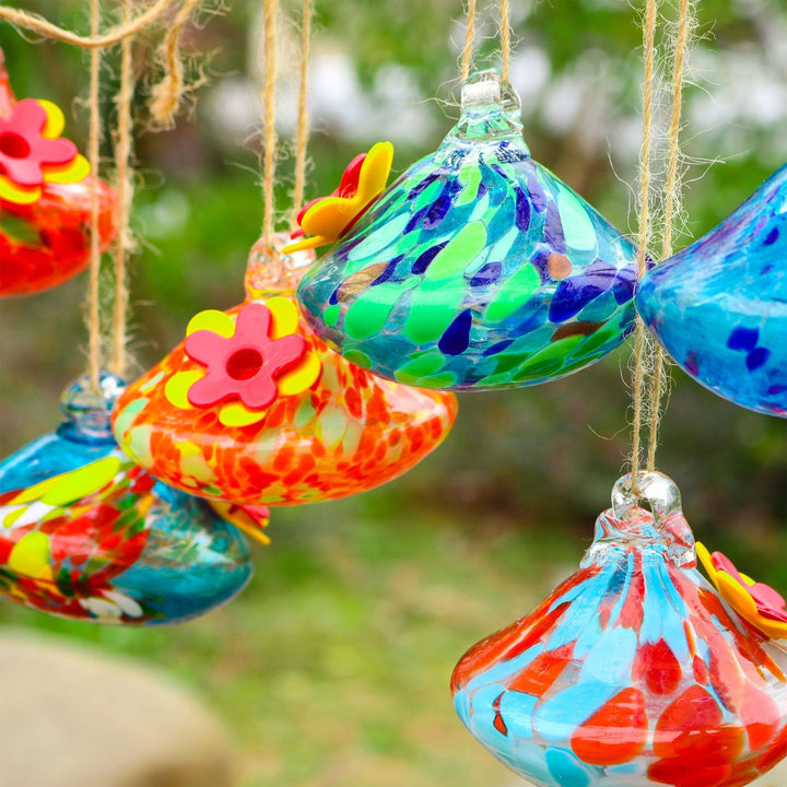 Hand-Blown Glass Hummingbird Feeders