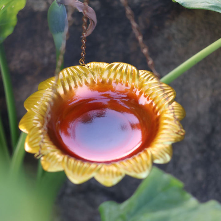 Sunflower Shape Hanging Copper Bird Bath & Feeder