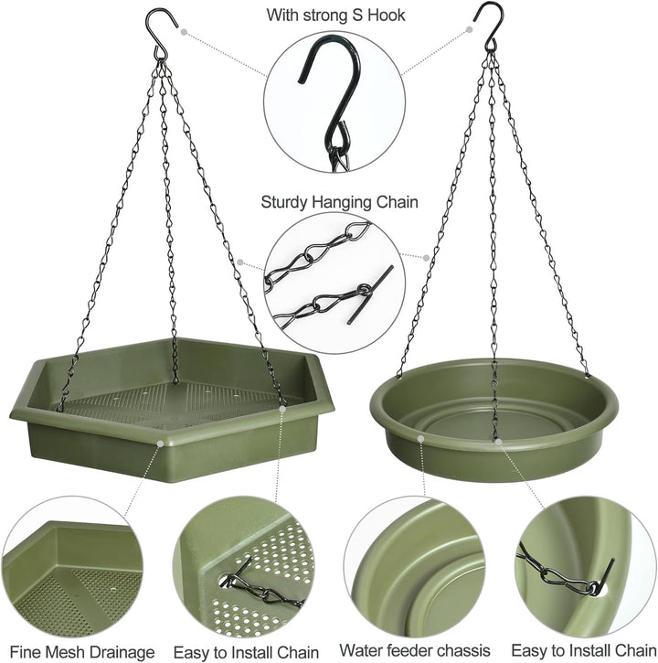 SAMHEOUTDOOR [2 Pcs Set] Hanging Plastic Tray Bird Feeder
