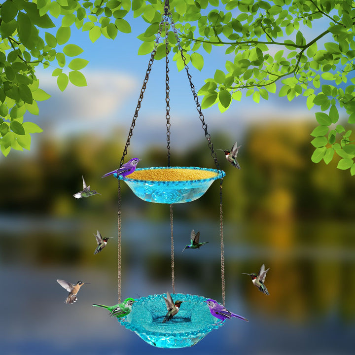 Double Layer Hanging Hummingbird Feeder & Bathtub With Fountain Without Fountain