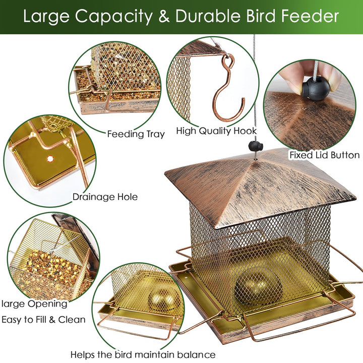 SAMHEOUTDOOR 3.5lb. & 5.0lb. Hanging Large Bronze Bird Feeder