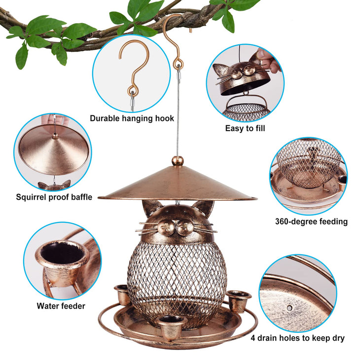 SAMHEOUTDOOR 2lb. Cat Shape Metal Bird Feeder for Small Birds