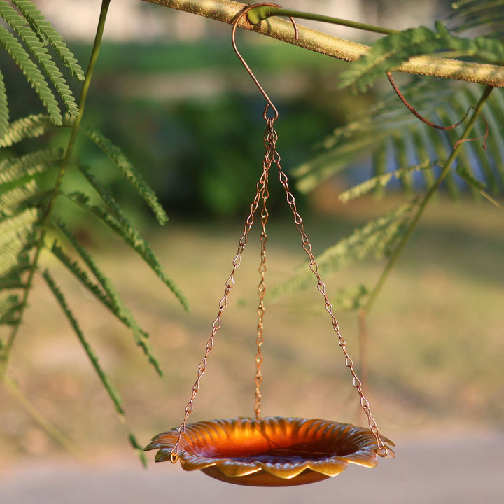 Sunflower Shape Hanging Copper Bird Bath & Feeder