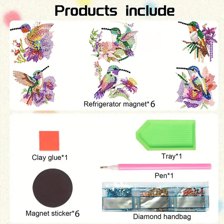 6 Pcs Set Hummingbird Themed Fridge Magnet Decoration