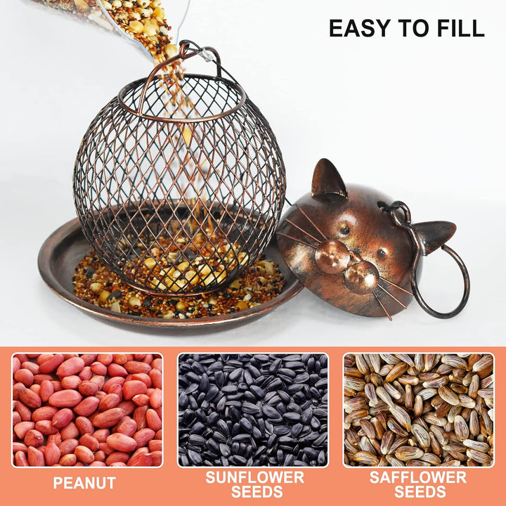 SAMHEOUTDOOR 2lb Cat Shape Hanging Metal Bird Feeder