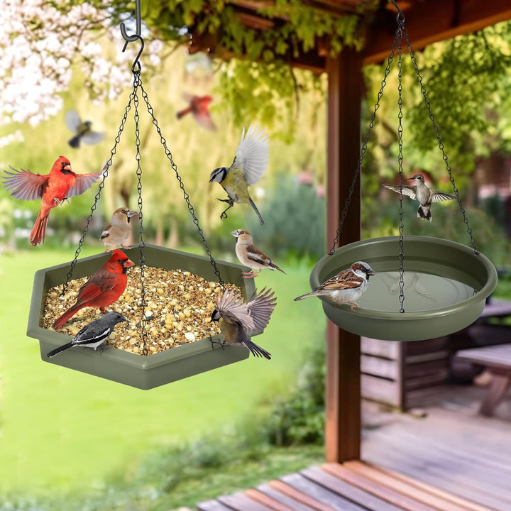 SAMHEOUTDOOR [2 Pcs Set] Hanging Plastic Tray Bird Feeder