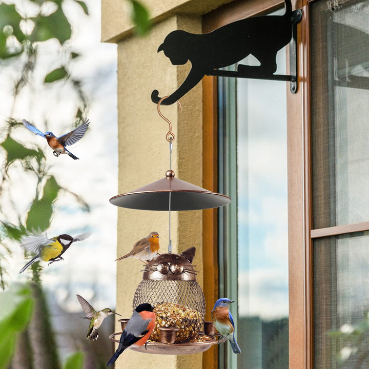 SAMHEOUTDOOR 2lb. Cat Shape Metal Bird Feeder for Small Birds